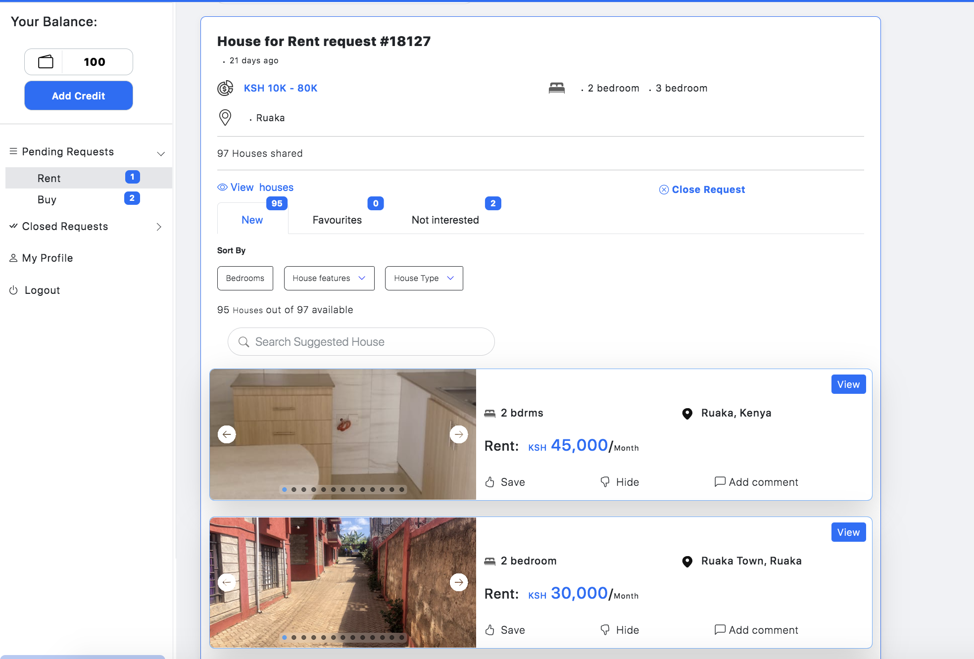 hauzisha sorting options